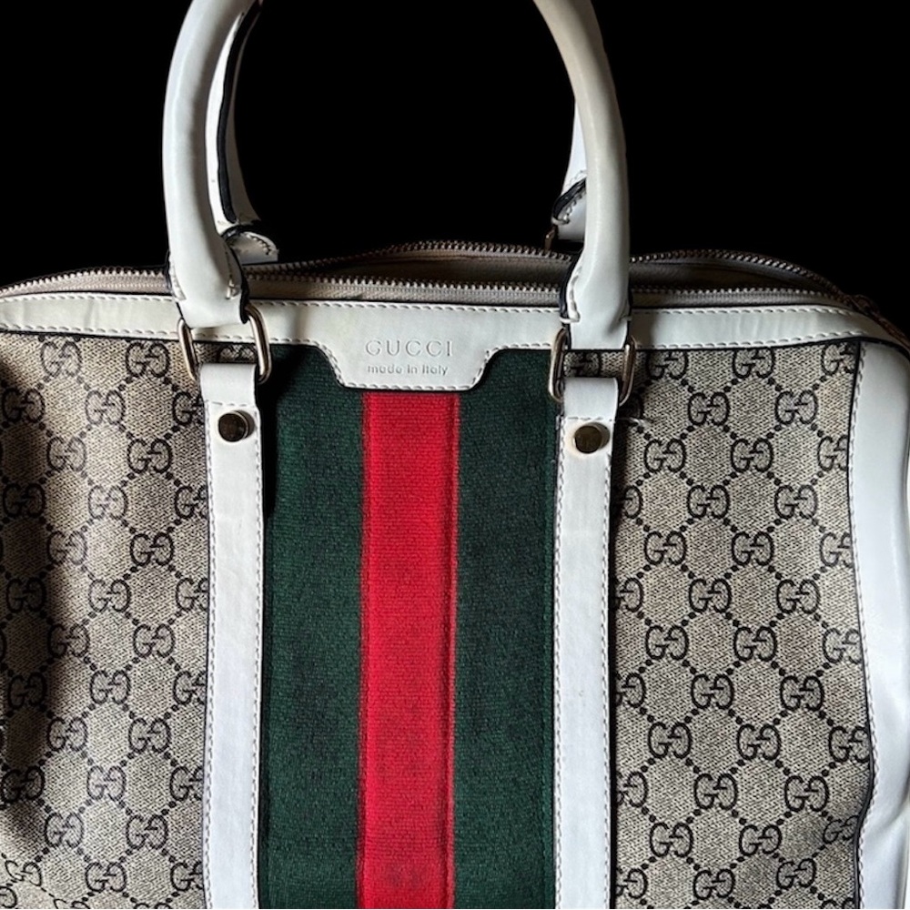 Gucci Beige Monogram Bag with Red and Green Stripe